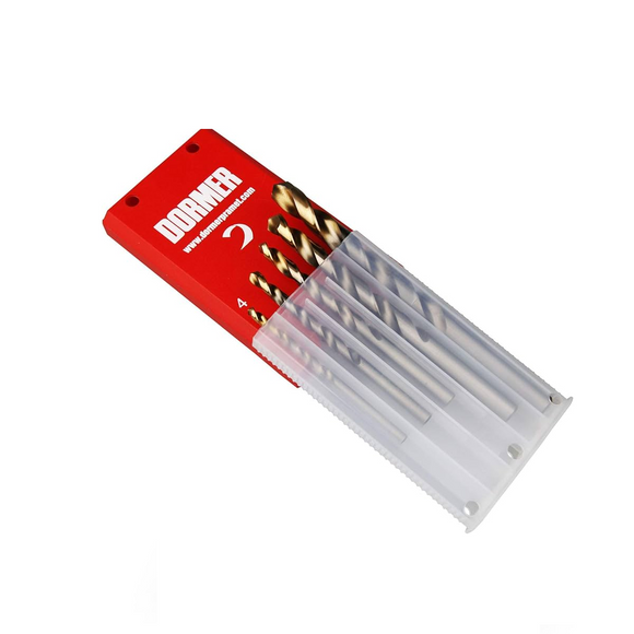 Dormer HSS Drill Set Tin Coated 5pcs A002 4.0mm, 5.0mm 6.0mm 8.0mm and 10.0mm - Metric A08910