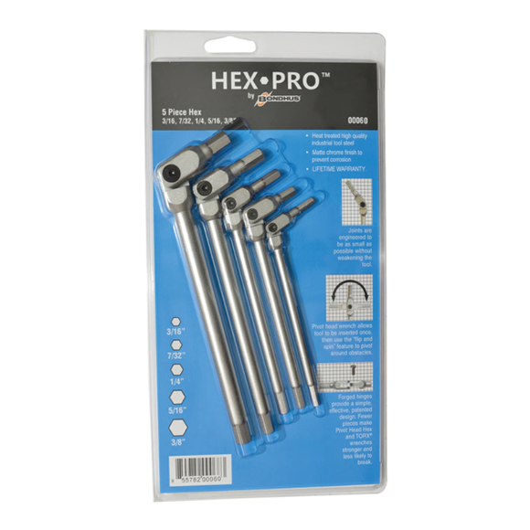 BONDHUS HexPro Pivot Wrench Imperial 5pcs Set (3/16