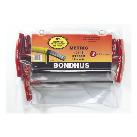 BONDHUS T-Handle Ball End Driver Hex 5pcs Metric Set (4mm-10mm) BTX50M - BON13148