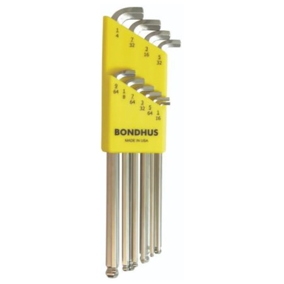 BONDHUS SBLX10B Stubby BriteGuard BallEnd Hex Key 10pcs Imperial Set (1/16