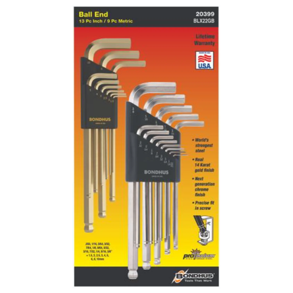 BONDHUS BLX22GB Double Pack BallEnd Hex Key Set BLX9G/BLX13B - BON20399