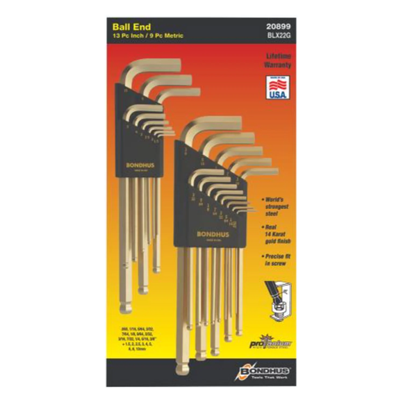 BONDHUS BLX22G Double Pack BallEnd Hex Key 22pcs Set BLX9MMG & BLX13G - BON20899