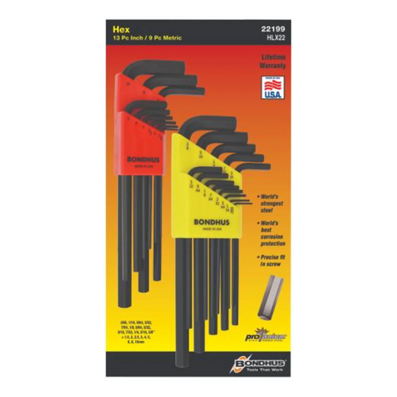 BONDHUS HLX22 Dual Pack Hex Key 22pcs Set HLX9L/HLX13L - BON22199