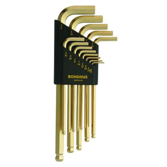 BONDHUS BLX13G Gold BallEnd Hex Key 13pcs Imperial Set (0.050