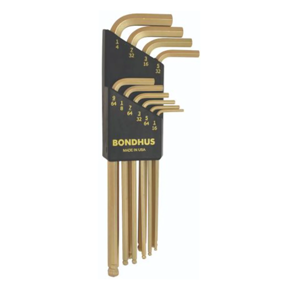 BONDHUS BLX10G Gold BallEnd Hex Key 10pcs Imperial Set (1/16