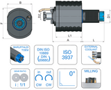 VDI 30 Axial Driven Tooling 16mm Face Mill Arbor to Suit Baruffaldi TOEM Coupling - 71mm Gauge - Eroglu