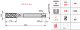 E557 - M12 x 1.75 Metric Dormer HSS Spiral Flute Machine Tap Bright Finish - For General Use