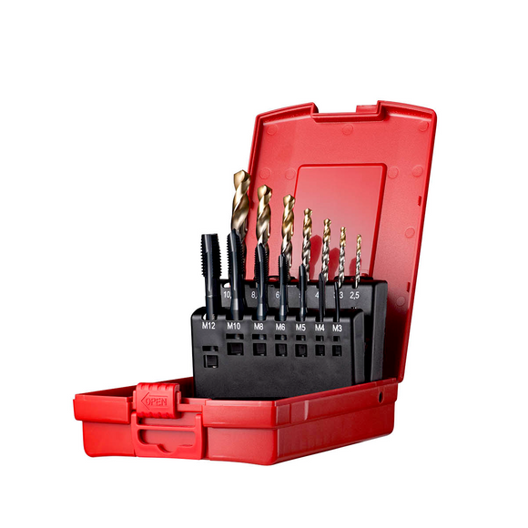 Dormer Spiral Point Tap and Drill Set - Tin Coated - Metric A002 Drills  -  E003 HSS-E PM Taps( M3 - M12 ) L113202