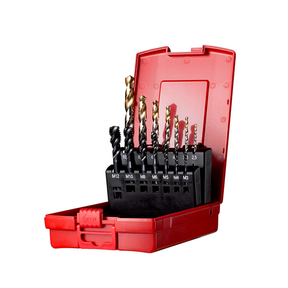 Dormer Spiral Flute Tap and Drill Set - Tin Coated - Metric A002 Drills  -  E003 HSS-E PM Taps( M3 - M12 ) L113204