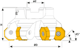 63mm 45° Indexable Face Mill for ONMX/U 08 Inserts (T780) - Teknik - Precision Engineering Tools EW Equipment Teknik,