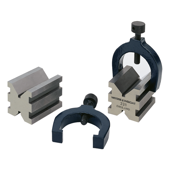 25mm Range (0.01mm Accuracy) Standard Pair of Traditional V Blocks & Clamps - Moore & Wright - Precision Engineering Tools EW Equipment Moore & Wright,