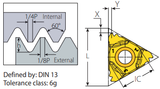 6.0mm - 22DTER6.0ISO External ISO Metric Threading Insert VK8 Grade - Vargus Mach TT